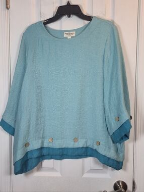 Pamella Thompson Aqua Blue Tunic Top w/ Buttons Size 1X